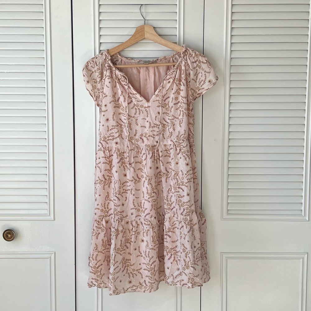 LOFT Pink Floral Short-Sleeve Dress